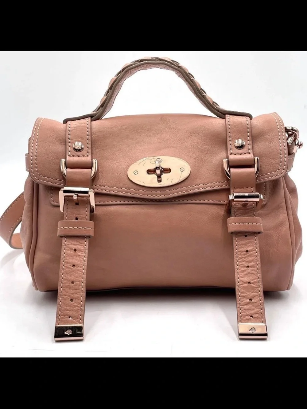 Mulberry Blush Pink Leather Satchel with Gold Hardware